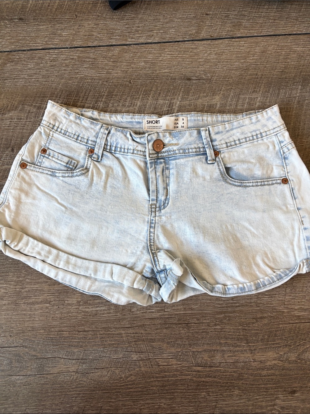 Cotton On Low Rise Pale Blue Rolled-Hem Denim Shorts